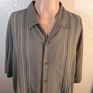 MENS VINTAGE SILK DRESS SHIRT -XXL- OLIVE GREEN